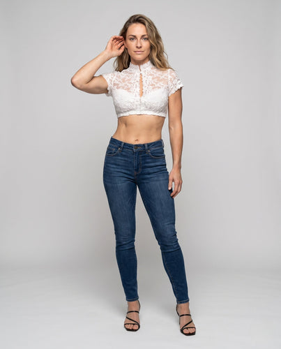 Damen Spitzencrop-Top mit hohem Kragen – Avérine