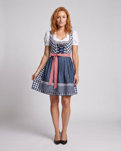 Damen Trachtenkleid mit modernen Karomuster und Taillengürtel – Élara