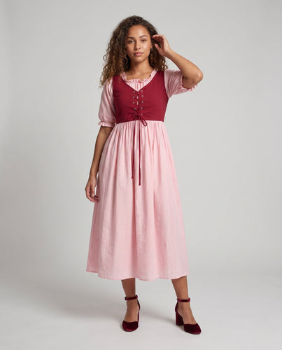Damen Bauernkleid mit romantischen Rüschen und taillierter Schnürung – Élara