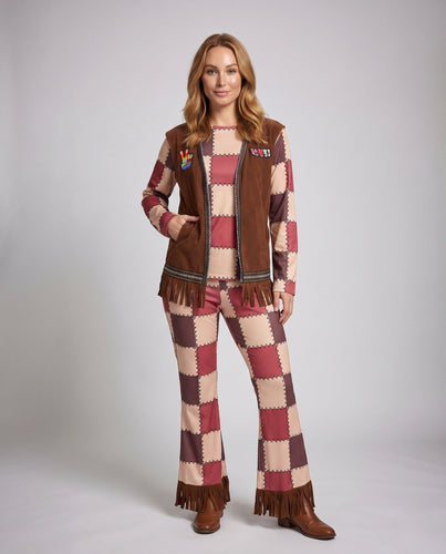 Damen Boho-Chic Freizeitanzug mit Fransen und bunten Mustern Echo Archiv