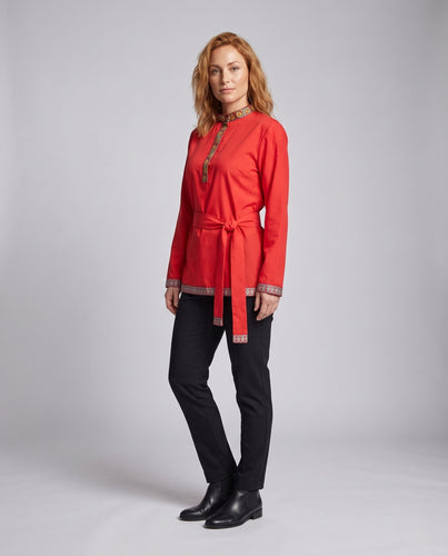 Damen Elegante ethnische Bluse mit feinen Stickereien und Taillengürtel Echo Archiv