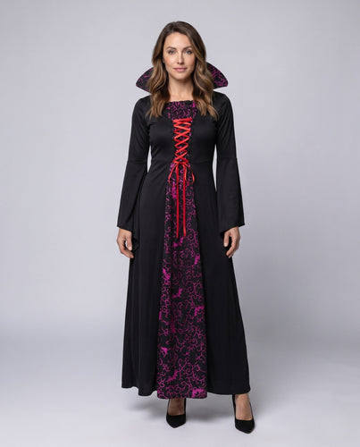 Damen Elegantes Hexen Kleid mit Kapuze und verzierenden Rüschen Echo Archiv