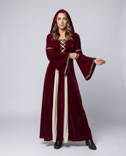 Damen elegantes Kapuzenkleid mit schwingenden Ärmeln Echo Archiv