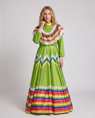 Damen Festliches mexikanisches Kleid mit bunten Akzenten und Spitzenverzierungen Echo Archiv