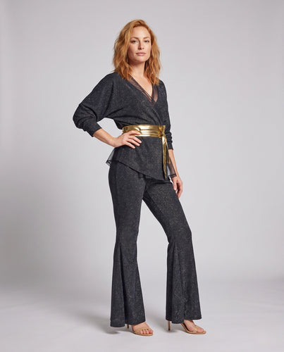 Damen Glitzerndes Flared-Outfit mit eleganter Taillierung und modischem Gürtel Echo Archiv