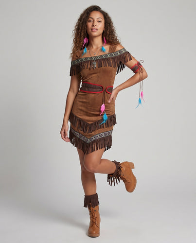 Damen Kostüm im indianischen Stil mit Fransen und detailverliebten Akzenten Echo Archiv