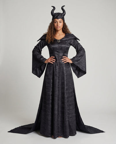 Damen Maleficent Kostüm mit voluminöser Kapuze und schimmerndem Satin Echo Archiv
