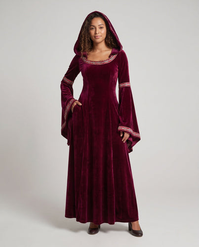 Damen Märchenhaftes Kapuzenkleid mit eleganten Krawattenärmeln Echo Archiv