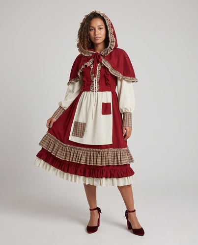 Damen Märchenhaftes Rotkäppchen Kostüm mit Kapuze und Rüschendetails Echo Archiv