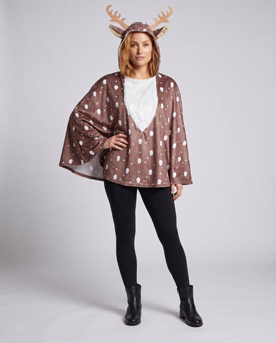 Damen Tierkostüm als reindeer-ähnliches Poncho mit Kapuze und 3D Geweihen Echo Archiv