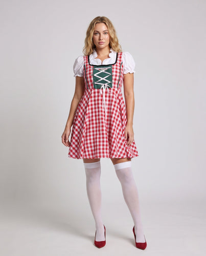 Damen Trachtenkleid mit Karo-Muster und Rüschendetails – Élara
