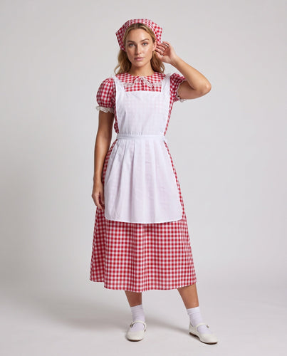 Damen traditionelle Landhauskleid mit Rüschendetails und Schürze Echo Archiv