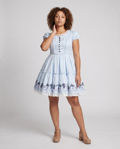 Damen Vintage Kleid mit Rüschensaum und Knopfdetails Echo Archiv