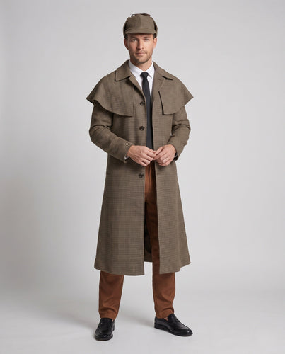 Herren Sherlock Holmes Kostüm mit kunstvoll detailliertem Sherlock Hut und legendärem Mantel Echo Archiv