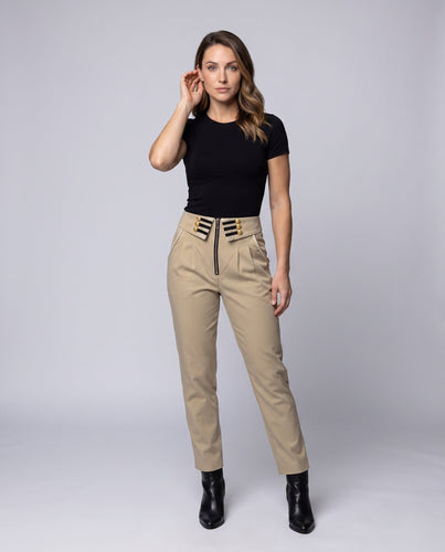 Damen elegante Anzughose mit dekorativer Knopfleiste und hohem Bund – Avérine