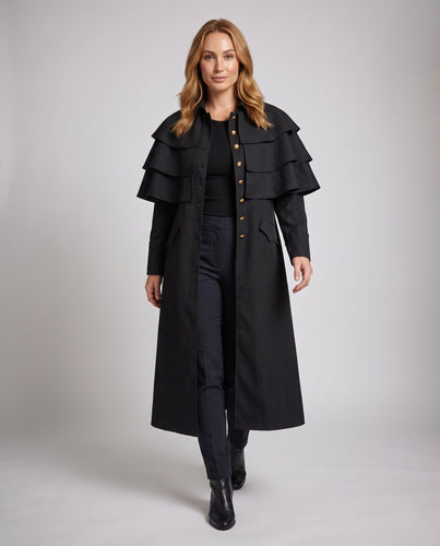 Damen Elegantes Langarm Wickelkleid mit Rüsche und Knopfverschluss Echo Archiv