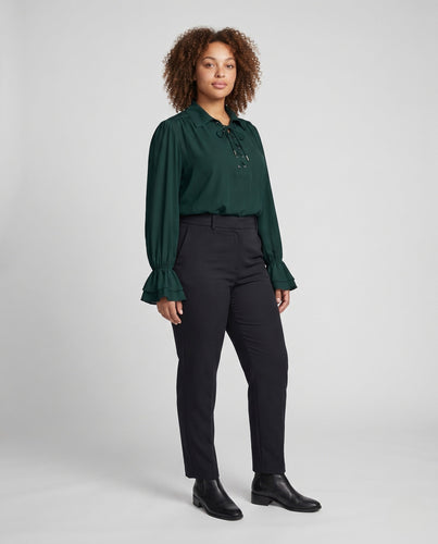 Damen Elegante Rüschenbluse mit Schnürung und weit ausgestellten Ärmeln – Élovi