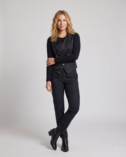 Damen Elegante Samt-Weste mit floralen Mustern und doppelter Knopfleiste – Avérine