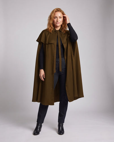Damen Eleganter Cape-Mantel mit Bindegürtel und kurzer Schnit Echo Archiv