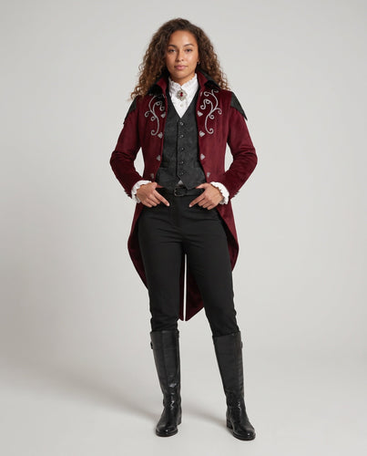 Damen eleganter Gothic-Mantel mit kunstvollen Verzierungen und asymmetrischem Schnitt Echo Archiv