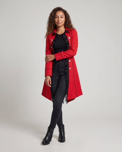 Damen Eleganter Gothic-Mantel mit Rüschendetails und kunstvollen Knöpfen Echo Archiv