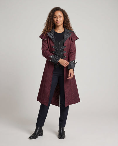 Damen Eleganter Gothik-Mantel mit floralem Muster und hohem Kragen Echo Archiv
