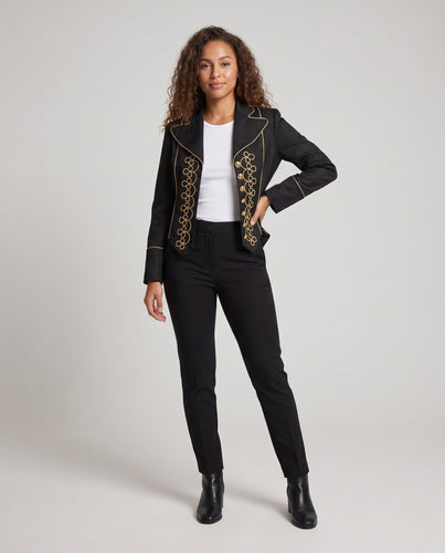 Damen Eleganter Satinblazer mit kunstvollen goldenen Verzierungen Echo Archiv
