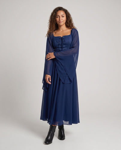 Damen Elegantes historisches Kleid mit weit ausgestellten Ärmeln und Schnürung – Élara