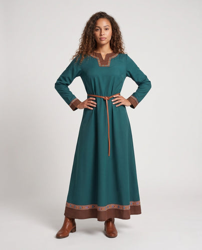 Damen Elegantes langärmliges Kleid mit Stickerei Echo Archiv