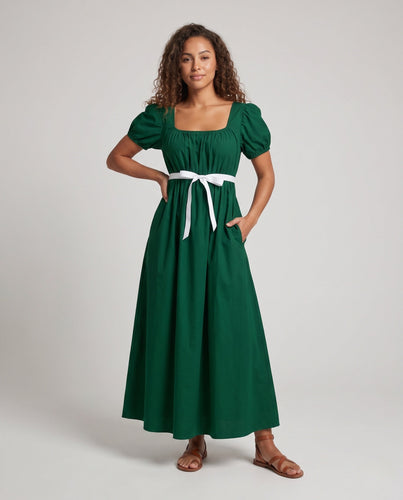 Damen Elegantes Maxikleid mit Puffärmeln und Taillenband – Valéora