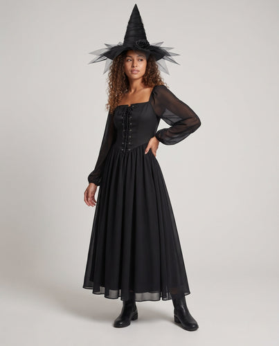 Damen Hexenkleid mit transparenten Ärmeln und elegantem Schnürdesign Echo Archiv