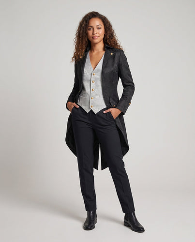 Damen historisches Kostümjacke mit kunstvollen Verzierungen und elegantem Kragen Echo Archiv