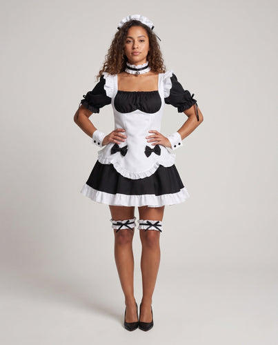 Damen Kostümset aus elegantem Minikleid mit Rüschendetails und Zubehör Echo Archiv