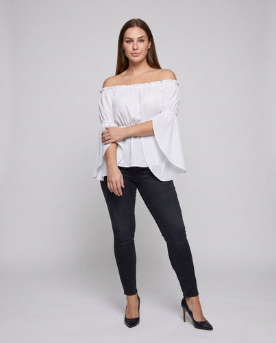 Damen Off-Shoulder Bluse mit Raffungen und weitem Arm – Élovi