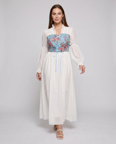 Damen Romantisches Maxikleid mit Rüschen und floralem Muster – Valéora