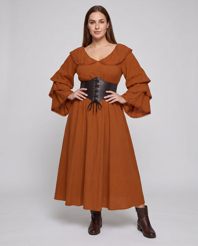 Damen Romantisches Maxikleid mit Rüschendetails und taillierendem Korsett – Valéora
