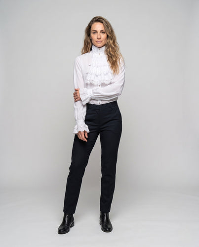 Damen Rüschenbluse mit Stehkragen und Spitzenakzenten – Élovi