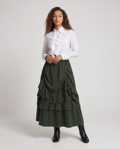 Damen Rüschenshirt mit hohem Taillenschnitt und voluminösen Akzenten – Élovi