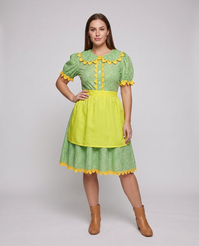 Frauen verspielt Kostümkleid mit Applikationen und Schürze Echo Archiv