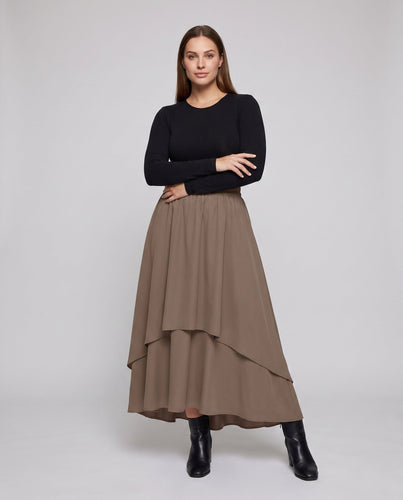Damen Wadenlanger Maxi-Rock mit voluminösen Lagen und elastischem Bund – Valéora
