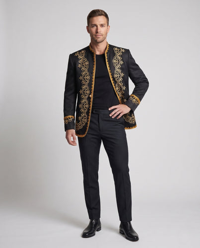 Herren eleganter Brokatblazer mit aufwendiger goldener Stickerei Echo Archiv