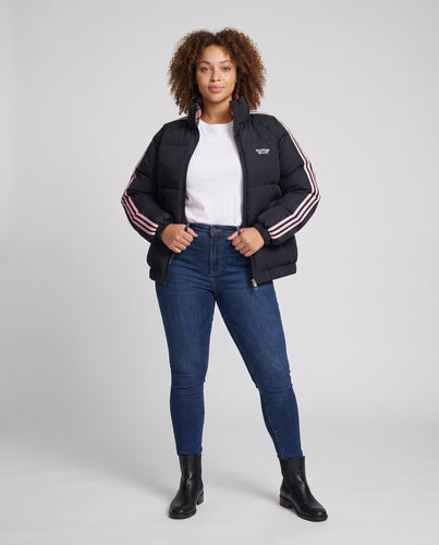 Damen kurze gepolsterte Steppjacke ohne Kapuze mit einem Stehkragen und elastischen Bündchen