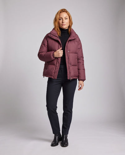 Damen Kurz Boxy Puffer mit voluminösem Schalkragen, isolierender Füllung und verdecktem Reißverschluss