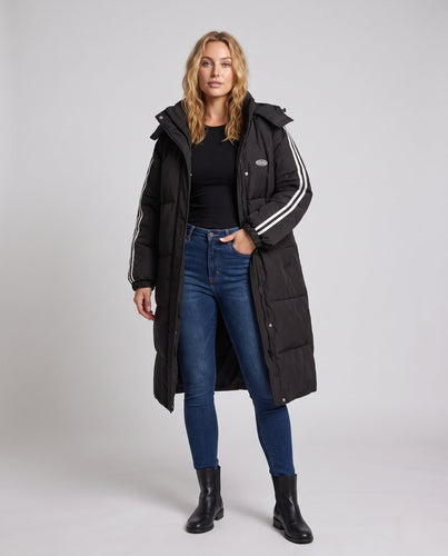 Damen Nan längerer gesteppter Thermoparka mit kontrastierenden Ärmelstreifen und hohem Stehkragen
