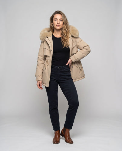Damen Nano gepolsterte Parka mit voluminösem Kapuze und Kunstfellbesatz