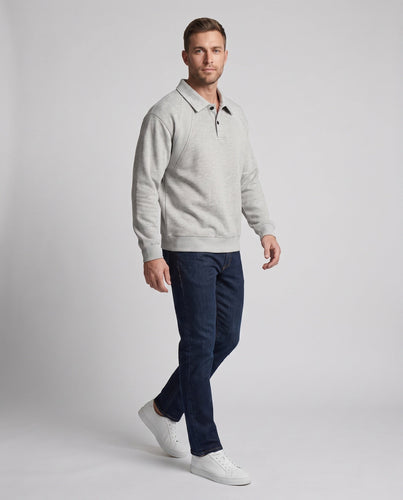 Herren oversized Polo Sweatshirt mit Raglanärmeln, Hemdkragen und abgerundetem Saum