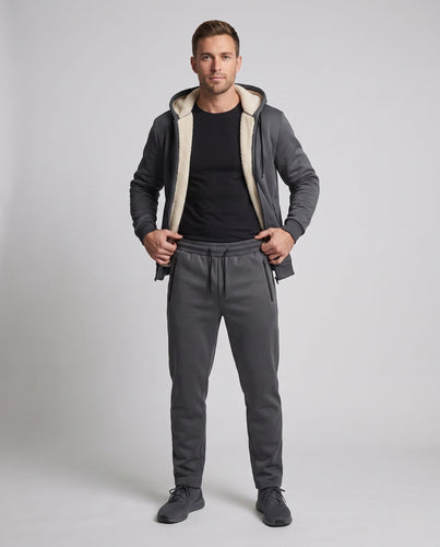 Herren Thermo Kapuzen-Trainingsanzug Set mit Sherpa-Futter und Reißverschlusstaschen