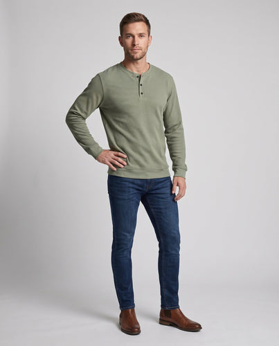 Herren Thermo Waffel Langarm mit Henley-Knopfleiste, lockere Passform und gerippte Bündchen