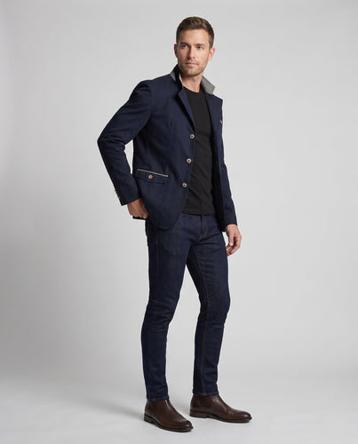 Herren Freizeit Blazer mit Stehkragen, Paspel und dekorativen Knöpfen – Tianoro