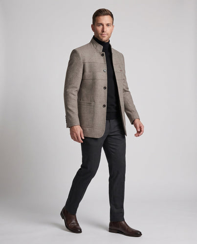 Eleganter Wollmischmantel für Herren mit Stehkragen und schlanker Silhouette – Montevé